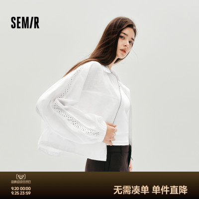 森马蕾丝宽松蝙蝠袖棉麻短外套女