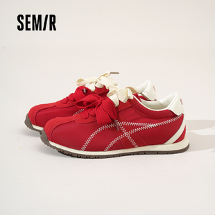 Semir女鞋德训鞋2026春季新款复古经典红色鞋子薄底运动热风板鞋