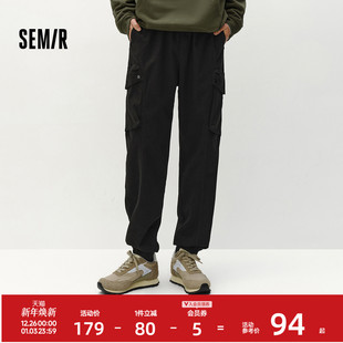 男冬季 松紧腰长裤 磨毛大口袋工装 户外运动宽松束脚裤 裤 森马休闲裤