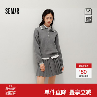 百褶短裙2025新款 女冬撞色polo衫 学院风两件套 森马套装 商场同款