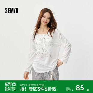 慵懒甜美少女感罩衫 oversize印花2026新款 T恤女夏中长款 森马长袖