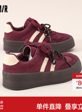 Semir红色德训鞋女2025新款秋冬女鞋厚底增高百搭运动休闲板鞋女