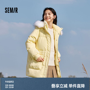 森馬羽絨服女中長款 防風(fēng)防水厚外套 新款 收腰寬松毛領(lǐng)連帽2023冬季