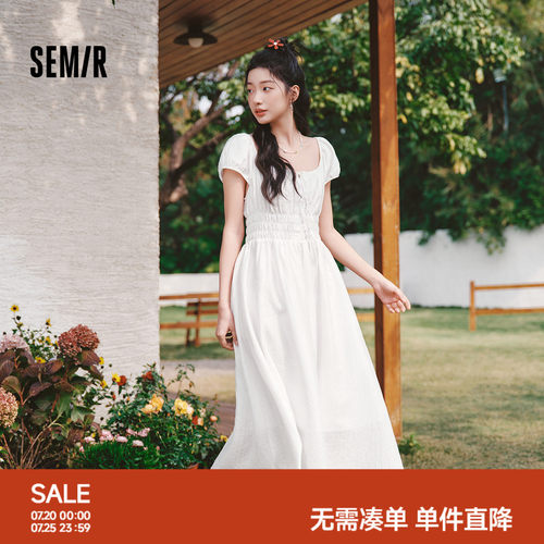森马法式蝴蝶结肌理初恋连衣裙女