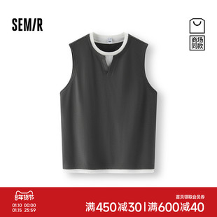 [商场同款]森马针织背心男韩系拼接假两件坎肩2025夏新款无袖t恤