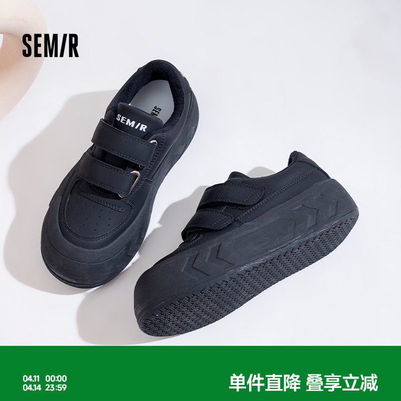 Semir帆布鞋女款2026秋冬季新款鞋子女休闲加绒厚底面包鞋布鞋女