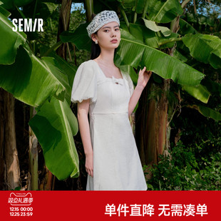 蝴蝶结肌理短裙韩版 新款 甜美优雅2023夏季 森马连衣裙女俏皮泡泡袖