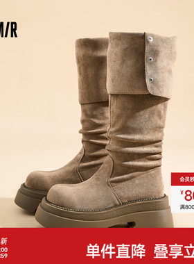 Semir女鞋长筒靴2025秋冬新款瘦瘦靴子小个子骑士靴过膝西部长靴