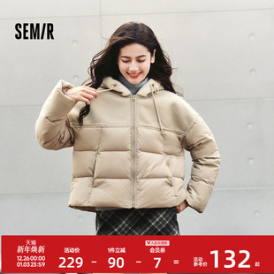 毛绒连帽面包服潮流 新款 森马棉服女拼接宽松棉衣复古时尚 2024冬季