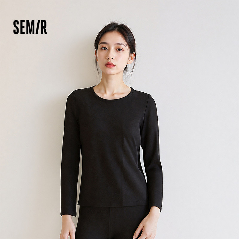 森马内衣女春季纯色磨毛打底衫时尚百搭基础圆领细腻柔软内搭上衣