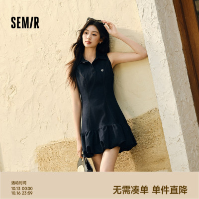 森马辣妹polo领无袖花苞连衣裙女