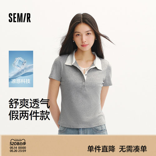 森马蝴蝶结假两件凉感POLO衫女
