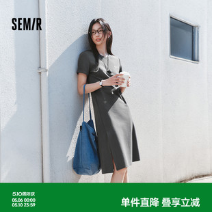森马连衣裙女夏季 扭结开叉正肩T恤裙简约小心机显瘦不规则中长裙