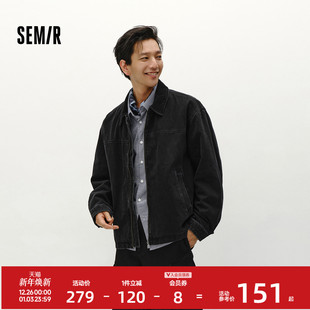 百搭棉服拉链开衫 森马夹克男冬宽松痞帅美式 复古水洗牛仔外套时尚