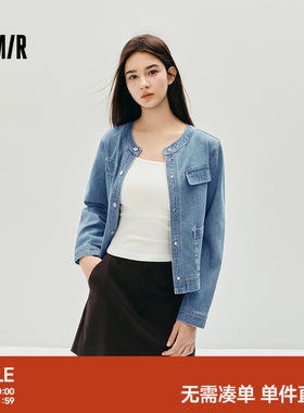 森马小香风圆领短款牛仔外套女