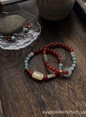 中式国风简约寿山石手串复古小众夏季设计冰感叠礼物手饰串珠手链