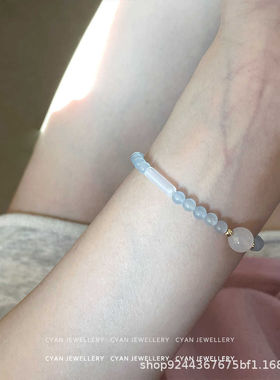 高颜值中国风手工手串清凉夏日气质冰种蓝玉髓玛瑙配饰手链个性女