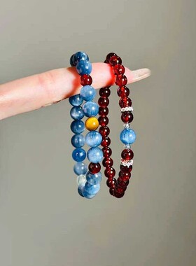 「远黛青山」新中式石仿榴石蓝晶石手串独特复古叠戴闺蜜送礼物手