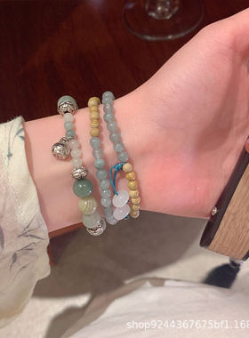 新中式天然石ins莲花手串双层水晶百搭小众拼接清新高级少女原创