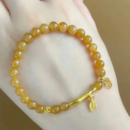 新款古风设计竹节焦糖色手串美拉德色系黄蜜蜡国风圈圈福牌手链