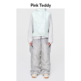 PinkTeddy童装口袋工装羽绒裤冬季新款儿童女童灰色保暖长裤子