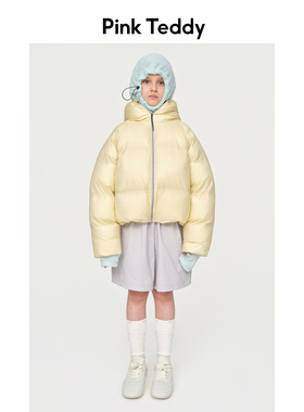 PinkTeddy童装女童轻量化羽绒服儿童冬季新款连帽面包服短款外套