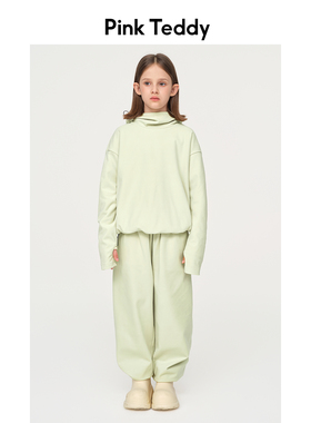PinkTeddy童装女童连帽卫衣秋冬季新款极简儿童加绒加厚打底衫