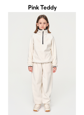 PinkTeddy童装女童白色卫衣秋冬新款极简儿童加绒加厚套头打底衫