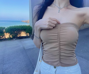 5.31焦糖色 横胸自然卷下摆超弹定制材质du家 激光切割正确做法