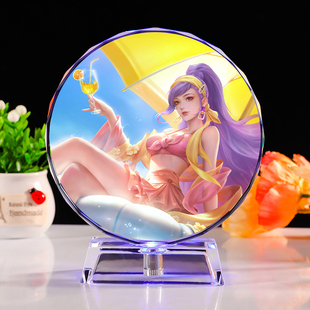 定制王者荣耀周边貂蝉猫影幻舞关羽海月后裔发光水晶立牌摆件礼物