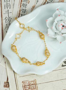 新中式沙金镶钻葫芦手链