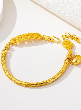 复古民族风小胖福手链新中式吉言五帝钱币半镯国潮久不掉色手饰品