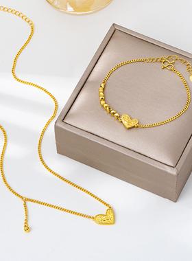 爆款越南沙金项链简约高级感碎冰冰爱心手链奢华仿金久不掉色饰品