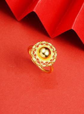 国潮古法沙金星盘活口戒指女款