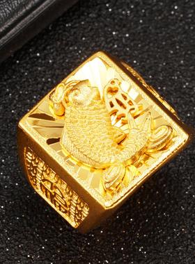 黄铜镀金锦鲤男士开口戒指