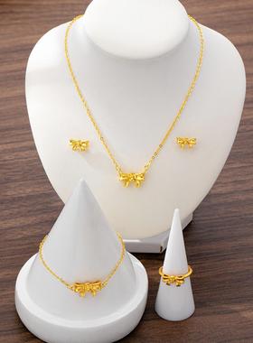 玫瑰花蝴蝶结沙金饰品套装