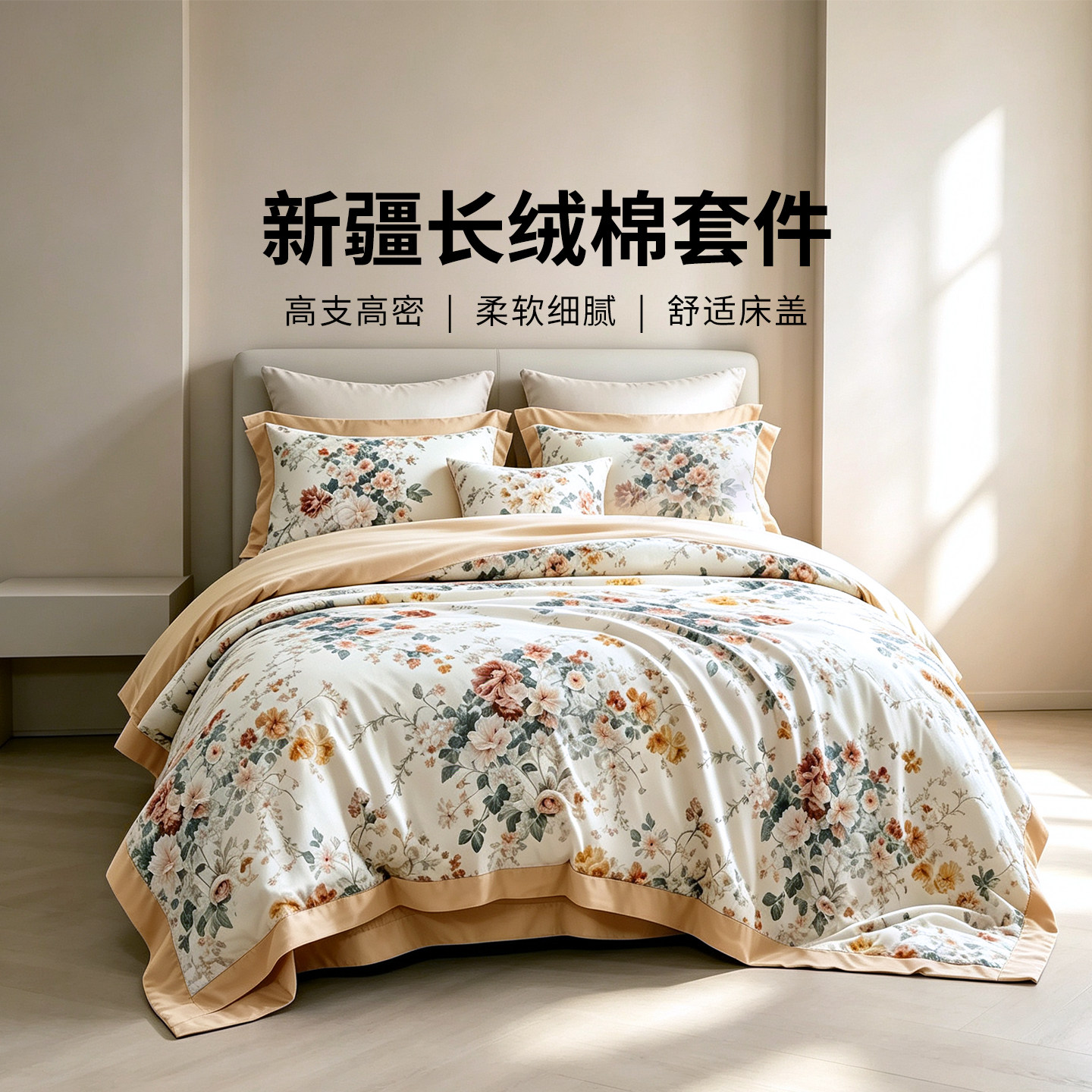 黛富妮长绒棉加厚印花床盖四件套图片