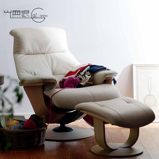 日本Karimoku进口单人沙发椅大号真皮椅书房躺椅实木款ru76新款