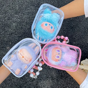 拉布布前方高能遛娃包Labubu3.0棉花娃透明防尘15cm单肩挎包