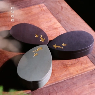 肇庆端砚天然原石绿端宋坑4寸石盖行囊砚密封不干墨小楷抄经磨墨