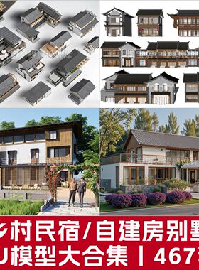 农村自建房别墅住宅乡镇改造美丽乡村民宿民房建筑景观SU模型素材