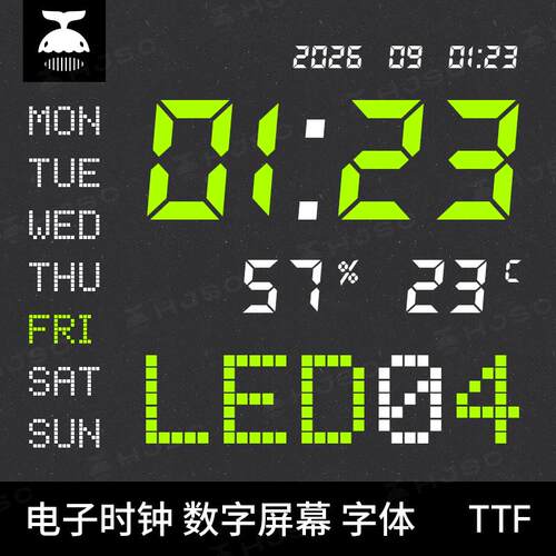 电子时钟字体数字字母复古LED灯屏幕ps/procreate字体包素材下载