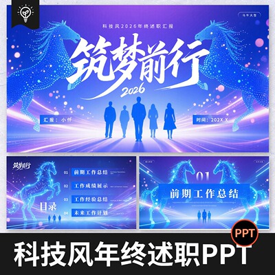 科技风2026马年励志工作总结商务大气年终汇报述职PPT模板