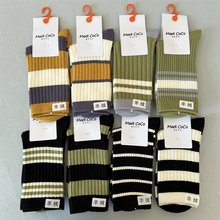 双针羊绒女秋冬加厚复古堆堆袜舒适保暖袜羊绒拼色中筒袜百搭潮款