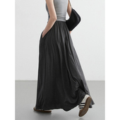 微胖女生穿搭大码 慵懒感松紧褶皱垂感半身裙高腰mm宽松阔腿长款 裙