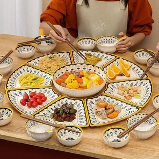 北欧餐具扇形碗碟聚会家用 团圆饭年夜带汤碗陶瓷拼盘餐具套装