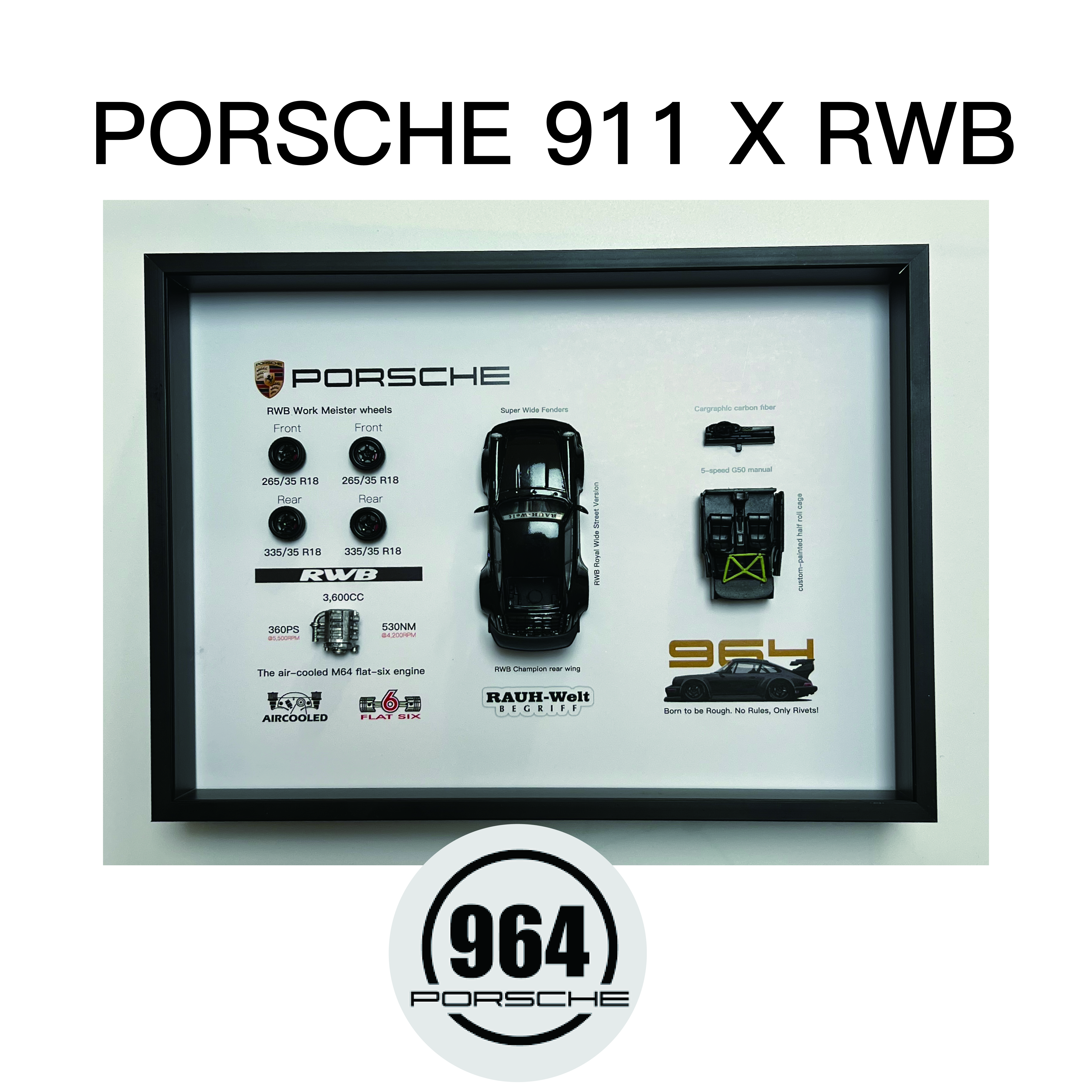 保时捷964RWB3D立体相框Porsche车迷装饰送男友礼物车迷周边好物