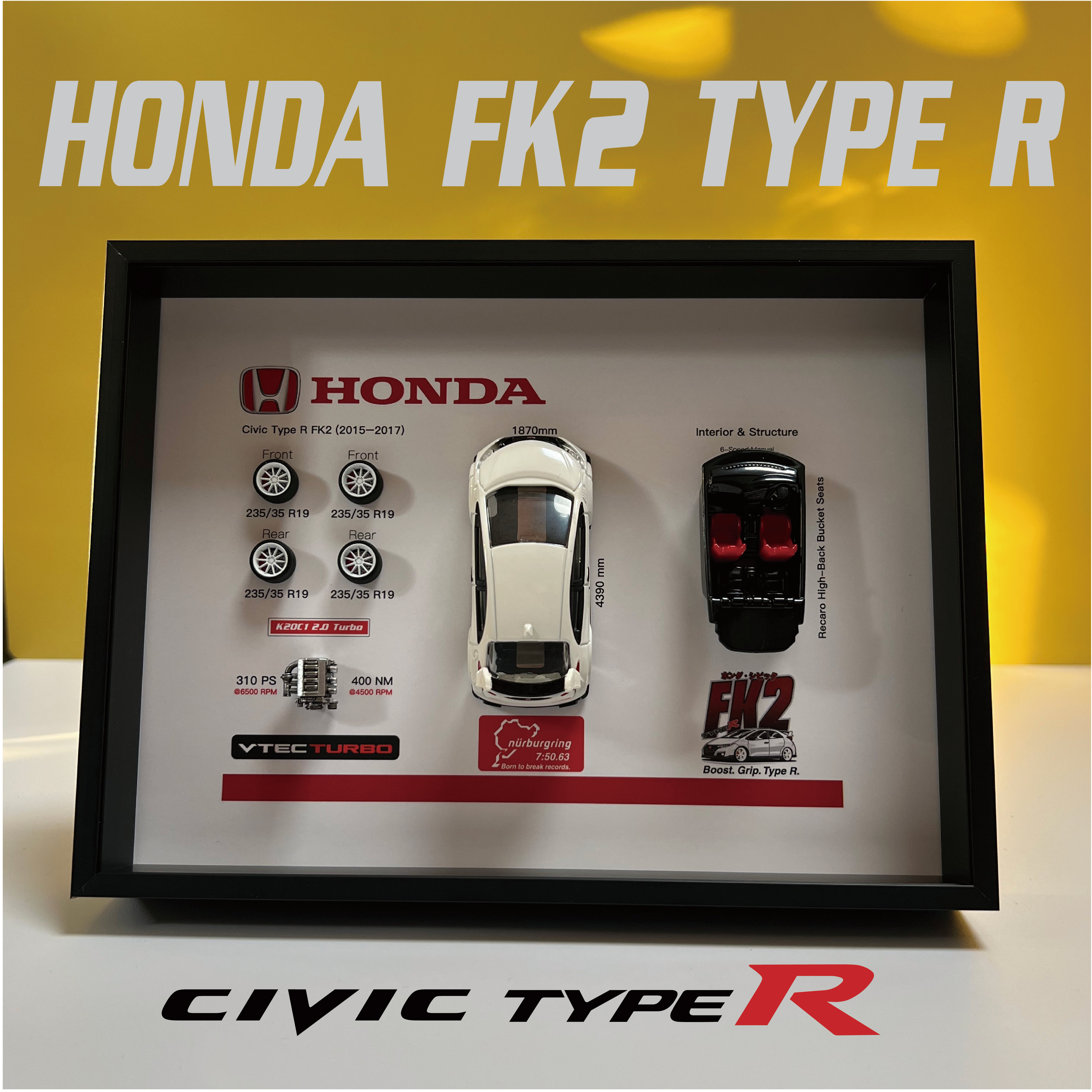 HONDA红标本田思域FK2 civic typer纪念3D相框车迷礼物情怀车周边