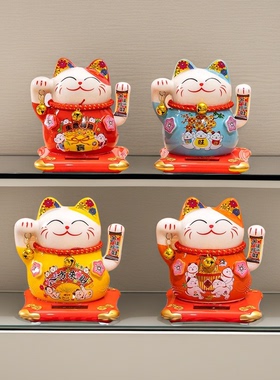 太阳能摇手招财猫小摆件车载自动招手客厅家居店铺开业桌面礼品