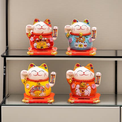 太阳能摇手招财猫小摆件车载自动招手客厅家居店铺开业桌面礼品